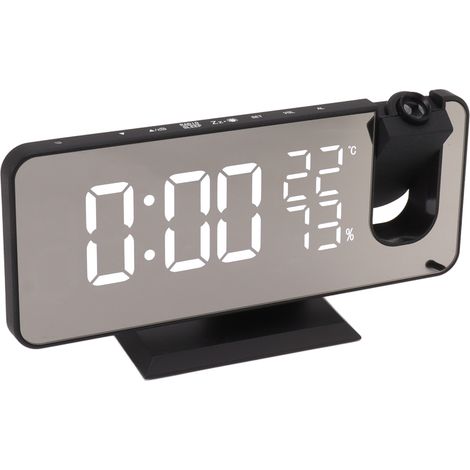 Radio FM, radio-réveil numérique intelligent à LED, affichage LED, idéal pour la chambre ou la table de chevet (boîtier noir, caractères blancs). (1/5)