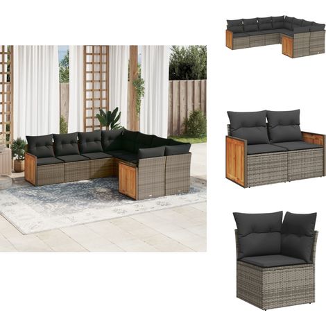 Salon de jardin 8 pcs avec coussins gris résine tressée - Ensemble Salon De Jardin - Meuble Extérieur - Salon De Jardin Pliable - Set De Salon De Jardin - Fauteuil De Jardin (1/5)