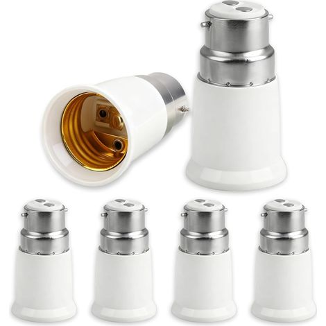 6-teiliger B22-auf-E27-Fassungsadapter, Bajonett-Glühbirnenkonverter, B22-auf-E27-Schraubstecker, kompatibel mit LED-, Glüh- und Halogenbeleuchtung, 0–250 V (1/5)