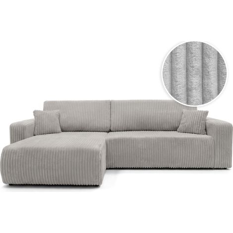 Canapé d'angle réversible conv 5p ALYA en velours cotelé épais Gris clair (1/5)