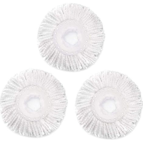 Lot de 3 têtes de rechange pour balai rotatif Hurrica, Mopnad, Cassabel et autres systèmes de balai rotatif 360°, recharges de balai rotatif en microfibre (3 pièces, blanc) (1/4)