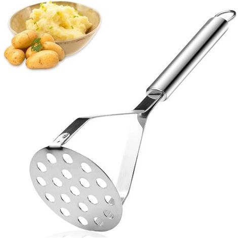 Machacador de patatas, acero inoxidable, mango ergonómico, utensilio de cocina, para verduras y comida para bebés. (1/5)