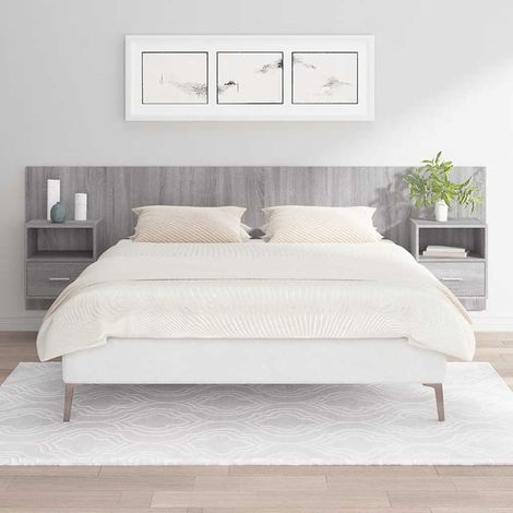 Tête de lit avec 2 tables de chevet murales en bois d’ingénierie sonoma gris 160 cm - PANGIVO (1/5)