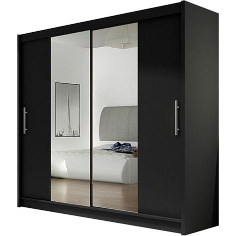 Armario Closico 123, Negro, 215x180x58cm, Puertas de armario: Correderas, Número de estantes: 5