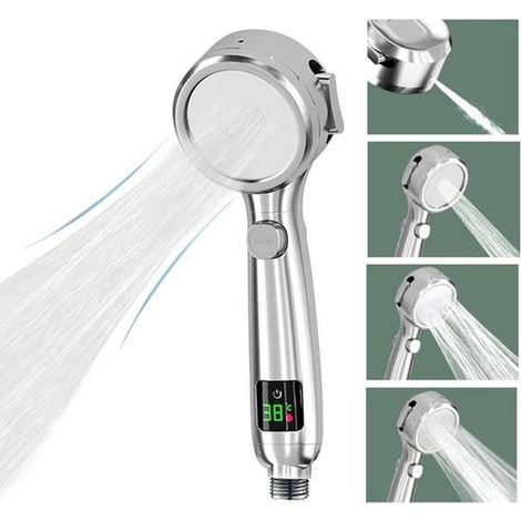 Handbrause mit LED-Temperaturanzeige, 4 Duschstufen, Pausentaste und wassersparendem Duschkopf. (1/5)