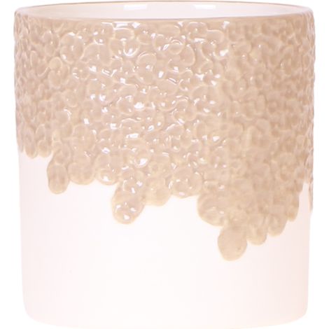 Cache-pot de Fleurs Décoratif avec Relief Floral Couleur Sable Ø 9 cm - PANGIVO (1/5)