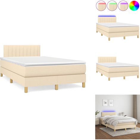 Sommier à lattes de lit matelas et LED crème 120x190 cm tissu - Sommier Tapissier - Lit Créme - Lit Avec Led - Matelas À Ressorts Ensachés - Tête De Lit Ajustable (1/5)