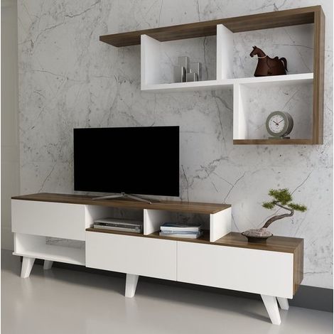 Conjunto mueble TV HAZAN 1 150 cm blanco y madera (1/3)