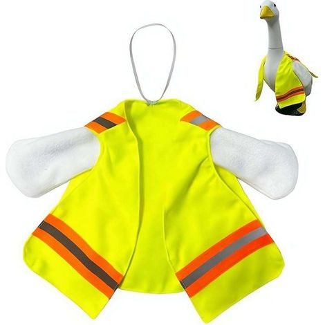 Beyamis Gilet réfléchissant pour statue d'oie de jardin de 58 cm, tenue de travail haute visibilité, accessoire décoratif amusant pour le jardin ou la terrasse. (1/5)