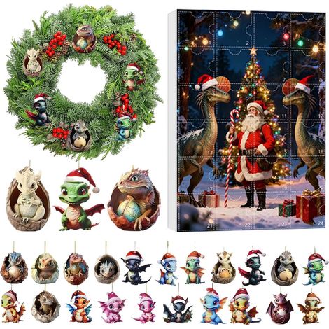 Calendrier de l'Avent Dragon Ornement Noël Decoration En Acrylique 2D 24 Decoration De L Avent De Noel Bebe Dragon Pour Maison Arbre Voiture Retroviseur Mur Porte Adultes (1/5)