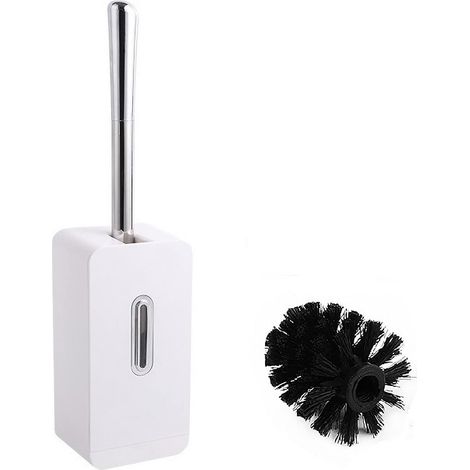 Toilet Brush Bathroom Toilet Brush with Holder Stainless Steel Long Handle Toilet Brush Hidden Toilet Brush Self-Closing Toilet Brush with 2 Brush Heads, White (1/5)