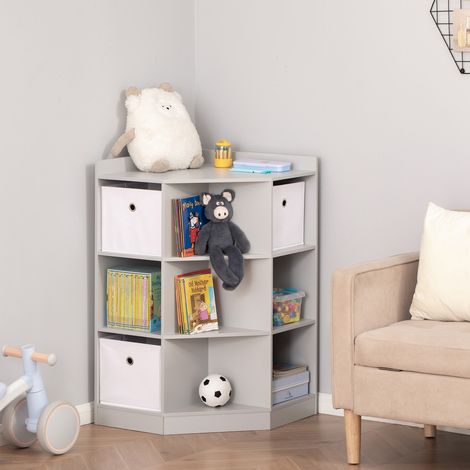 Estantería infantil, 3 cajones de tela no tejida, MDF, antivuelco, gris. (1/5)