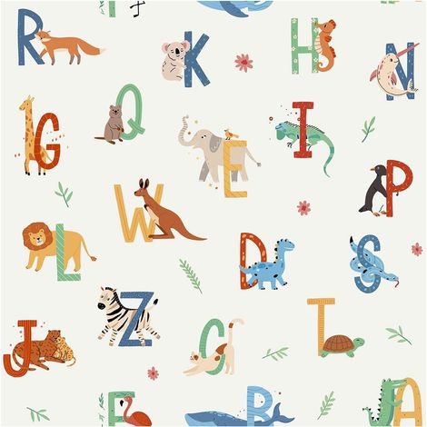 Kids Alphabet Wallpaper Animals Bedroom Nursery Multicoloured Paste The Wall (1/4)