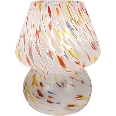 Lampe champignon en verre à pois fleuris colorés, lampe de bureau décorative rétro américaine, lampe d'ambiance USB pour chevet (1/5)