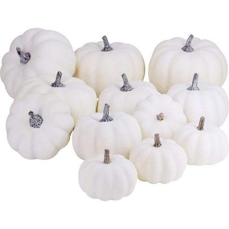 12Pcs White Artificial Pumpkins Assorted Bulk Table Decor Lifelike for All Hallows Day Fall Harvest Party Thanksgiving (1/5)