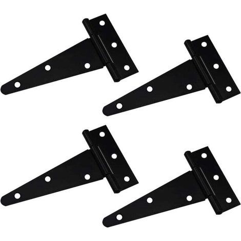 Dreiecksscharniere, T-Scharniere, robuste, verzinkte Dreiecksscharniere (4 Zoll), schwarz. Geeignet zum Aufhängen von Schranktüren, Gartentoren und Holzkisten. 4 Stück. (1/4)