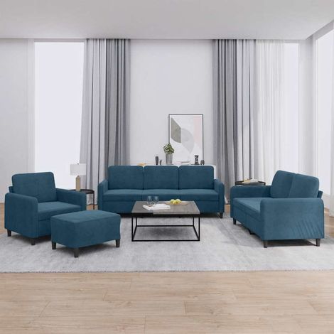 4-tlg. Sofagarnitur Blau Samt