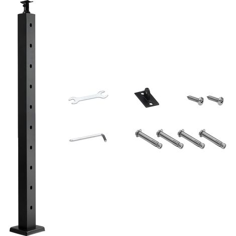 Poteau de garde-corps pour câble, 36x2x2 pouces pour escalier, acier inoxydable, trous inclinés pré-percés à 30°, supports horizontal et courbé, lot de 1, noir (1/5)