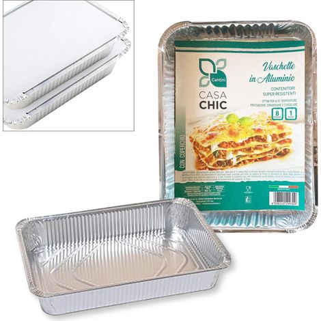 Conteneur en aluminium rectangulaire avec couvercle 8 portions, 1 pièce - Grand bol pour cuisson et emporter (32 x 25 x 5 cm) (1/2)