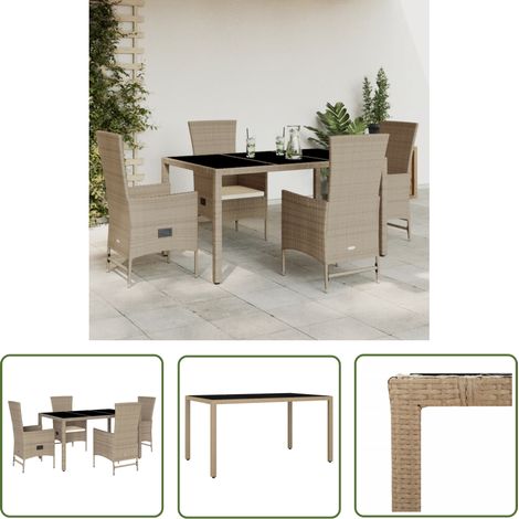 The Living Store Ensemble à manger de jardin avec coussins 5pcs Beige poly rotin - Salon De Jardin - Meuble De Jardin - Set Salon De Jardin - Table De Jardin - Chaises De Jardin (1/5)
