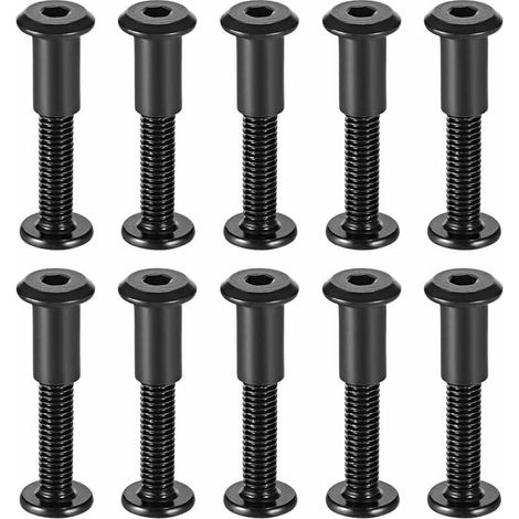 [NEUWERTIG]  INHHUB 10 Stück 8 mm Lochdurchmesser Außengewinde M6 x 35 mm Gürtelschnalle Lederverschlussschrauben Schwarzer Kohlenstoffstahl-INHHUB