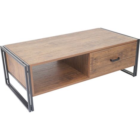 [NEUWERTIG] Couchtisch HHG-394, Beistelltisch Wohnzimmertisch, 41x120x60cm 3D-Struktur, Metall MDF Wildeiche-Optik