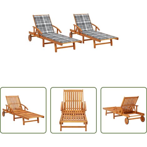 Chaise longue bois - Chaises longues lot de 2 avec coussins Bois d'acacia solide (1/5)