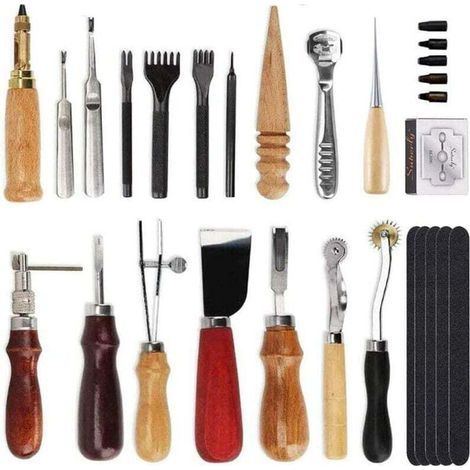 18-Piece DIY Leather Tool Kit: Punch, Craft Tool, Leatherworking Tool, Hand Punch, Hole Punch, Stitching Tool, Working Tool, Sewing Tool, Saddle Groover (1/5)