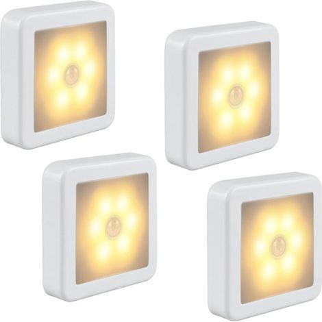 Lampe à détecteur de mouvement – Veilleuse – Applique murale – Éclairage d'escalier – Lot de 4 – Allumage/extinction automatique – Sans fil – Autocollante – LED blanc chaud – Usage intérieur (1/5)