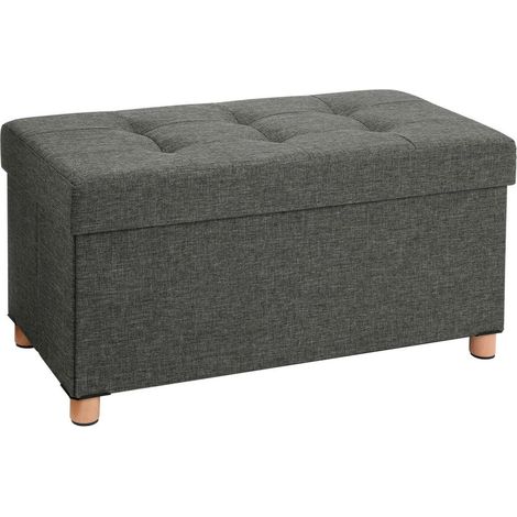 Banc de rangement tabouret rembourré pliable coffre avec couvercle pieds en bois massif gain de place volume 65l capacité de charge 300 kg pour chambre couloir 76 cm gris foncé (1/3)