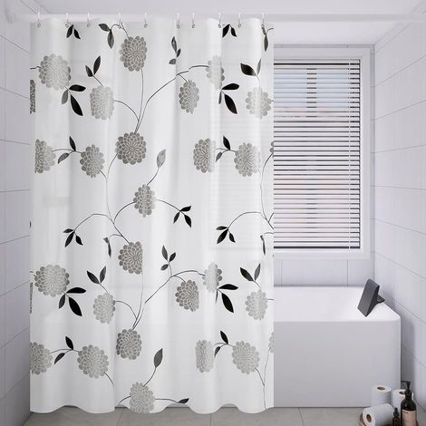 (240x200CM) Rideau de Douche Motif de Fleurs Extra Large 300cm Large Rideau de Salle de Bain - 240cm Goutte Rideau de Douche Imperméable et Anti-moisissure, PEVA Rideau de Salle de Bain (1/5)