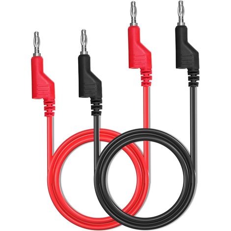 2pcs Ensemble de Câbles de Test Banane à fiche Banane, Câble de Test de Fil de Fiche Banane Empilable de 4mm pour Multimètre, Fil de Test Electrique 1000V/15A(Rouge/Noir) (1/5)
