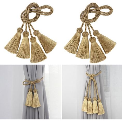 Fermacravatta per tende - Supporto per tende - 2 pezzi per set - tutti i tipi di tende - Gancio fermacravatta per tende - Corda per tende - Nastro - Nappa - 2 pezzi (1/3)