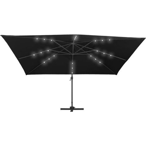 Parasol déporté noir 400 x 300 cm avec LED et mât en aluminium – Grand ombrage sans mât central pour terrasse, jardin et extérieur (1/5)