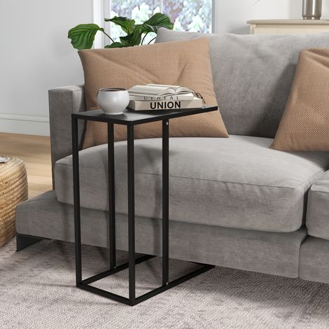 Tavolino Laterale a Forma di C con Piano, Struttura in Acciaio Nera, per Divano, Letto e Ufficio, 46 × 26 × 60 cm (1/5)