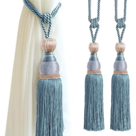 Embrasses de rideaux tressées à la main - Une paire de glands - Accessoires décoratifs pour fenêtre de maison - Boucle de rideau - Bleu paon - Lot de 2 (1/5)