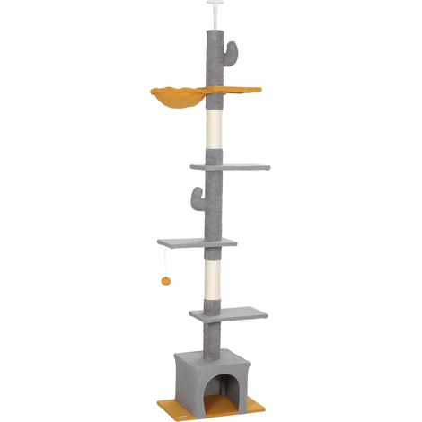 Arbre à chat pour salon 55 x 34 x 275 cm hauteur réglable et stable moderne épuré en panneau de particules gris clair (1/5)