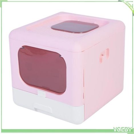 Fafeicy bac à litière pour chat Bac à litière pliable pour chat, grande taille, entrée supérieure, animalerie transport Rose (1/5)