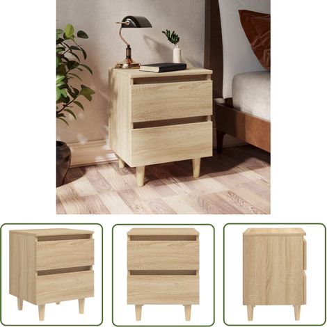 The Living Store Nachttisch mit Kiefernholz-Beinen Sonoma-Eiche 40x35x50 cm - Nachttisch - Wohnzimmer Dekoration - Schreibtisch - Sideboard - Massiver Tisch (1/5)