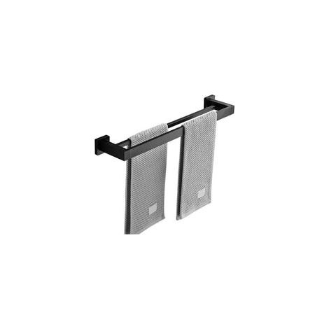 Porte-serviettes mural noir mat en acier inoxydable – Double barre 40cm – Étanche et antirouille – Accessoires de salle de bain inclus (1/5)