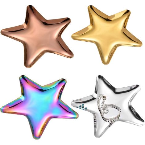 Plateau de Rangement en Acier Inoxydable, 4 Pièce Plateau de Bijoux Forme d'Étoile Plateau de Bougies(Or, Argent, Or Rose, Multicolore) (1/5)