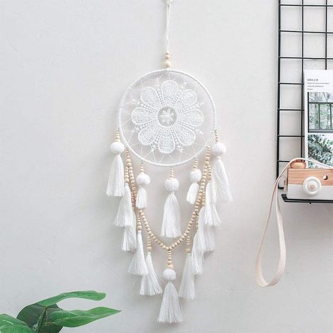 Attrape Rêves, Réseau de Capture de Rêve à La Main,Histoires en Mythologie Amérindienne pour Mur Décoration à Suspendre Craft Cadeau (Blanc) (1/5)