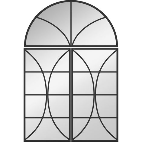 Lot de 3 miroirs muraux arqués 80x120 cm, miroir vitré en forme de fenêtre, verre trempé et métal noir. (1/5)