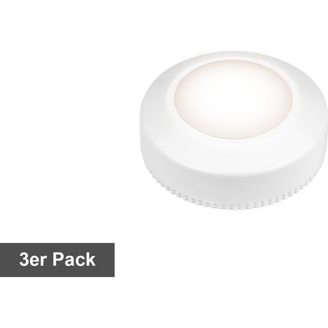 Star Trading LED veilleuse Functional, set de 3, fonction push, lumière d'orientation, pile, blanc, rond, avec touche, Ø 6,9 cm