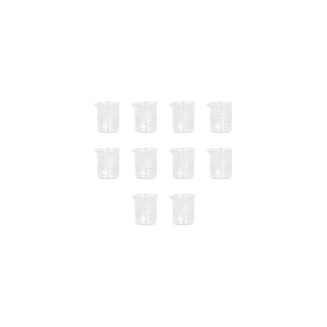 Lot de 10 béchers de laboratoire en verre épais de 50 ml, éprouvettes graduées avec graduations claires.