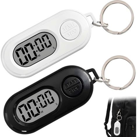 Timer digitale portatile portachiavi (set da 2 pezzi) Conto alla rovescia e addizione per fitness, cucina, studio e attività all'aperto Bianco e nero (1/5)