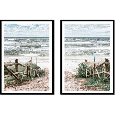 BILDPOSTER IM RAHMEN 53x73cm Diptychon 2er Set Bilder Boho Strand Meer P2145 (1/3)