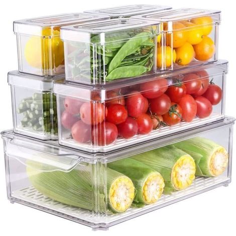 Organiseur de Frigo Transparent - Lot de 7 Empilables - Durable pour Cuisine (1/4)