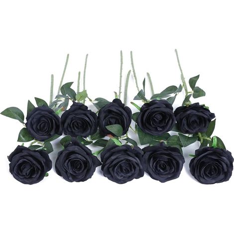 Bouquet de roses artificielles en soie, compositions florales pour mariage, maison, bureau, noir (10 pièces) (1/4)
