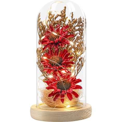 Lampe LED Fleurs Éternelles - Dôme En Verre Avec Tournesol - Suspension À 3 Têtes - Décoration Intérieure - 1 Pièce (1/4)
